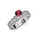 1 - Siena 1.25 ctw Rhodolite Garnet (6.50 mm) Accented Natural Round Diamonds Marquise and Dot Shape Bridal Set Ring  