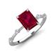 3 - Nuria 2.81 ctw Emerald Shape Created Ruby (9X7 mm) accented Natural Diamonds Engagement Ring 