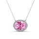 1 - Janet Oval Cut Lab Created Pink Sapphire and Round Diamond East West Halo Pendant Necklace 