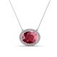 1 - Janet Oval Cut Rhodolite Garnet and Round Diamond East West Halo Pendant Necklace 