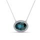 1 - Janet Oval Cut London Blue Topaz and Round Diamond East West Halo Pendant Necklace 