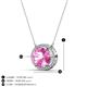 3 - Janet Oval Cut Lab Created Pink Sapphire and Round Diamond East West Halo Pendant Necklace 