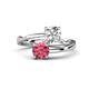 1 - Jianna IGI Certified 6.00 mm Cushion Lab Grown Diamond and Round Pink Tourmaline 2 Stone Promise Ring 