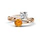 1 - Jianna IGI Certified 6.00 mm Cushion Lab Grown Diamond and Round Citrine 2 Stone Promise Ring 