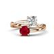 1 - Jianna IGI Certified 6.00 mm Cushion Lab Grown Diamond and Round Ruby 2 Stone Promise Ring 