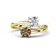 1 - Jianna IGI Certified 6.00 mm Cushion Lab Grown Diamond and Round Smoky Quartz 2 Stone Promise Ring 