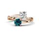 1 - Jianna IGI Certified 6.00 mm Cushion Lab Grown Diamond and Round Blue Diamond 2 Stone Promise Ring 