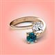 4 - Jianna IGI Certified 6.00 mm Cushion Lab Grown Diamond and Round Blue Diamond 2 Stone Promise Ring 
