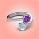4 - Jianna 6.00 mm Cushion Amethyst and Round Aquamarine 2 Stone Promise Ring 
