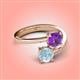 4 - Jianna 6.00 mm Cushion Amethyst and Round Aquamarine 2 Stone Promise Ring 