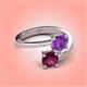 4 - Jianna 6.00 mm Cushion Amethyst and Round Rhodolite Garnet 2 Stone Promise Ring 