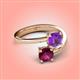 4 - Jianna 6.00 mm Cushion Amethyst and Round Rhodolite Garnet 2 Stone Promise Ring 