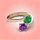 4 - Jianna 6.00 mm Cushion Lab Created Emerald and Round Amethyst 2 Stone Promise Ring 