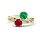 1 - Jianna 6.00 mm Cushion Lab Created Emerald and Round Ruby 2 Stone Promise Ring 