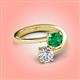 4 - Jianna 6.00 mm Cushion Lab Created Emerald and GIA Certified Round Natural Diamond 2 Stone Promise Ring 