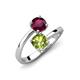 5 - Jianna 6.00 mm Cushion Peridot and Round Rhodolite Garnet 2 Stone Promise Ring 