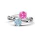 1 - Jianna 6.00 mm Cushion Lab Created Pink Sapphire and Round Aquamarine 2 Stone Promise Ring 