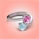 4 - Jianna 6.00 mm Cushion Lab Created Pink Sapphire and Round Aquamarine 2 Stone Promise Ring 
