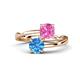 1 - Jianna 6.00 mm Cushion Lab Created Pink Sapphire and Round Blue Topaz 2 Stone Promise Ring 