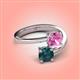 4 - Jianna 6.00 mm Cushion Lab Created Pink Sapphire and Round London Blue Topaz 2 Stone Promise Ring 