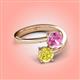 4 - Jianna 6.00 mm Cushion Lab Created Pink Sapphire and Round Yellow Diamond 2 Stone Promise Ring 