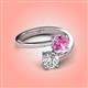 4 - Jianna 6.00 mm Cushion Lab Created Pink Sapphire and IGI Certified Round Lab Grown Diamond 2 Stone Promise Ring 