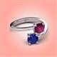 4 - Jianna 6.00 mm Cushion Rhodolite Garnet and Round Blue Sapphire 2 Stone Promise Ring 