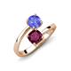 5 - Jianna 6.00 mm Cushion Rhodolite Garnet and Round Tanzanite 2 Stone Promise Ring 