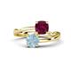 1 - Jianna 6.00 mm Cushion Rhodolite Garnet and Round Aquamarine 2 Stone Promise Ring 