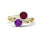 1 - Jianna 6.00 mm Cushion Rhodolite Garnet and Round Amethyst 2 Stone Promise Ring 