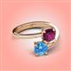 4 - Jianna 6.00 mm Cushion Rhodolite Garnet and Round Blue Topaz 2 Stone Promise Ring 
