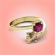 4 - Jianna 6.00 mm Cushion Rhodolite Garnet and Round Smoky Quartz 2 Stone Promise Ring 