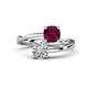 1 - Jianna 6.00 mm Cushion Rhodolite Garnet and Round Forever Brilliant Moissanite 2 Stone Promise Ring 