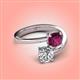 4 - Jianna 6.00 mm Cushion Rhodolite Garnet and Round Forever Brilliant Moissanite 2 Stone Promise Ring 