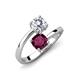 5 - Jianna 6.00 mm Cushion Rhodolite Garnet and Round Forever Brilliant Moissanite 2 Stone Promise Ring 