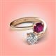 4 - Jianna 6.00 mm Cushion Rhodolite Garnet and Round Forever Brilliant Moissanite 2 Stone Promise Ring 
