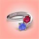 4 - Jianna 6.00 mm Cushion Lab Created Ruby and Round Tanzanite 2 Stone Promise Ring 