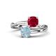 1 - Jianna 6.00 mm Cushion Lab Created Ruby and Round Aquamarine 2 Stone Promise Ring 