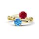 1 - Jianna 6.00 mm Cushion Lab Created Ruby and Round Blue Topaz 2 Stone Promise Ring 