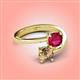 4 - Jianna 6.00 mm Cushion Lab Created Ruby and Round Smoky Quartz 2 Stone Promise Ring 