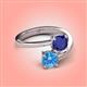 4 - Jianna 6.00 mm Cushion Lab Created Blue Sapphire and Round Blue Topaz 2 Stone Promise Ring 