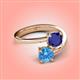 4 - Jianna 6.00 mm Cushion Lab Created Blue Sapphire and Round Blue Topaz 2 Stone Promise Ring 