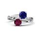 1 - Jianna 6.00 mm Cushion Lab Created Blue Sapphire and Round Rhodolite Garnet 2 Stone Promise Ring 
