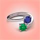 4 - Jianna 6.00 mm Cushion Lab Created Blue Sapphire and Round Emerald 2 Stone Promise Ring 