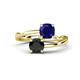 1 - Jianna 6.00 mm Cushion Lab Created Blue Sapphire and Round Black Diamond 2 Stone Promise Ring 