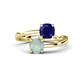 1 - Jianna 6.00 mm Cushion Lab Created Blue Sapphire and Round Opal 2 Stone Promise Ring 
