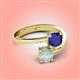 4 - Jianna 6.00 mm Cushion Lab Created Blue Sapphire and Round Opal 2 Stone Promise Ring 