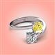 4 - Jianna 6.00 mm Cushion Lab Created Yellow Sapphire and Round Forever Brilliant Moissanite 2 Stone Promise Ring 