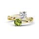 1 - Jianna 6.00 mm Cushion Forever Brilliant Moissanite and Round Peridot 2 Stone Promise Ring 