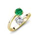 5 - Jianna 6.00 mm Cushion Forever Brilliant Moissanite and Round Emerald 2 Stone Promise Ring 